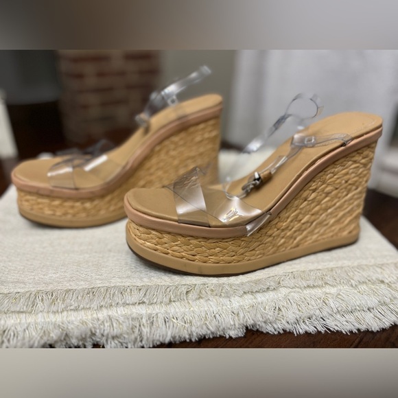 Schutz Caryne Platform Wedge Sandals Size 10.5 B Transparent Strap Boho Chic EUC - Picture 5 of 10